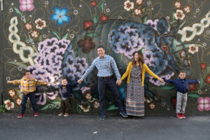 Family at the street art in Strasbourg